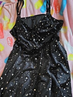 torrid Black Velvet Slip Dress with Silver Celestial Print